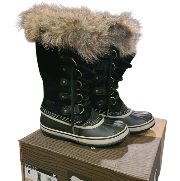 Women's Sorel Joan Of Arctic Waterproof Suede & Leather Boots Black Stone Size 6 - Picture 6 of 13